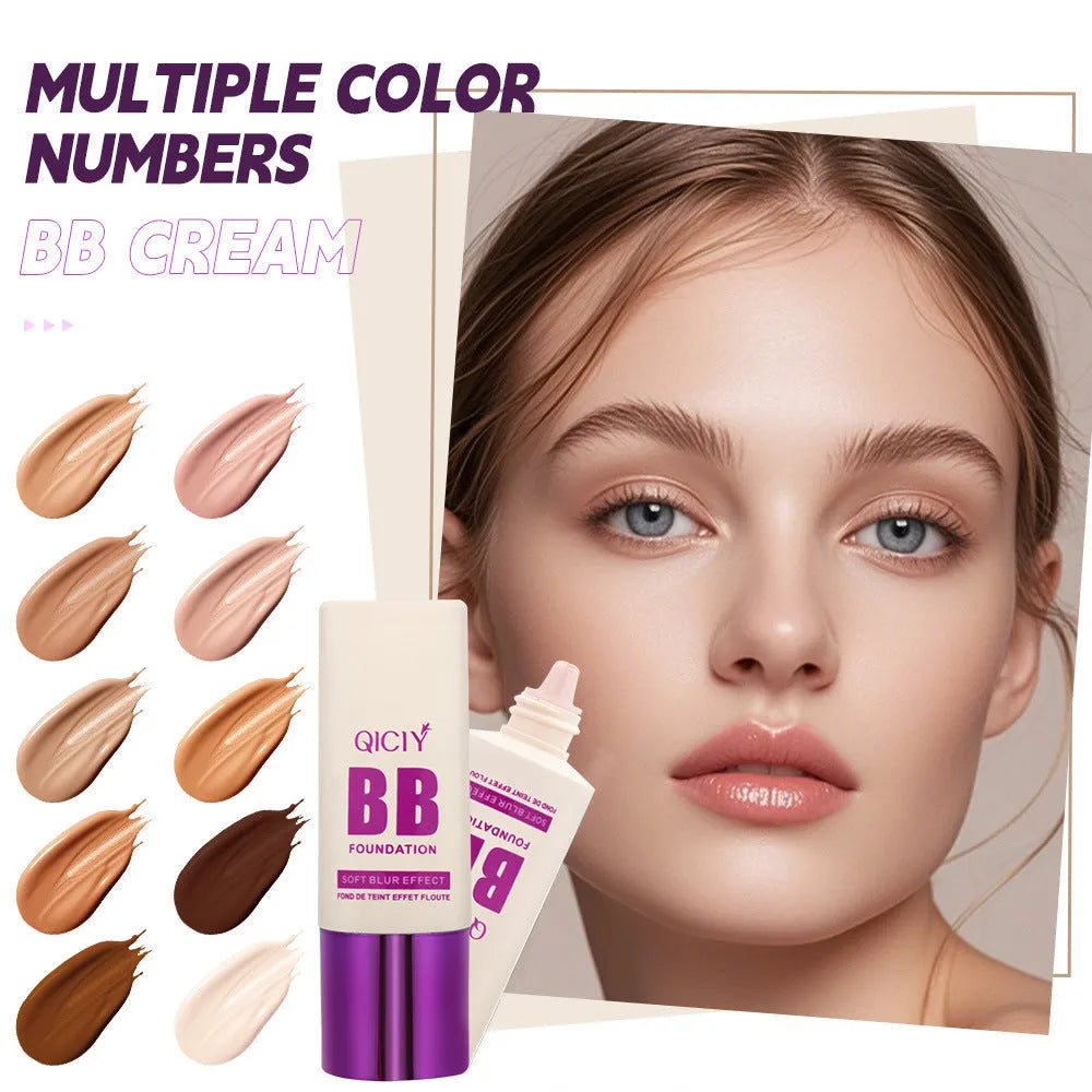 Feeding bottle containing liquid foundation concealer BB cream in ten different shade options.