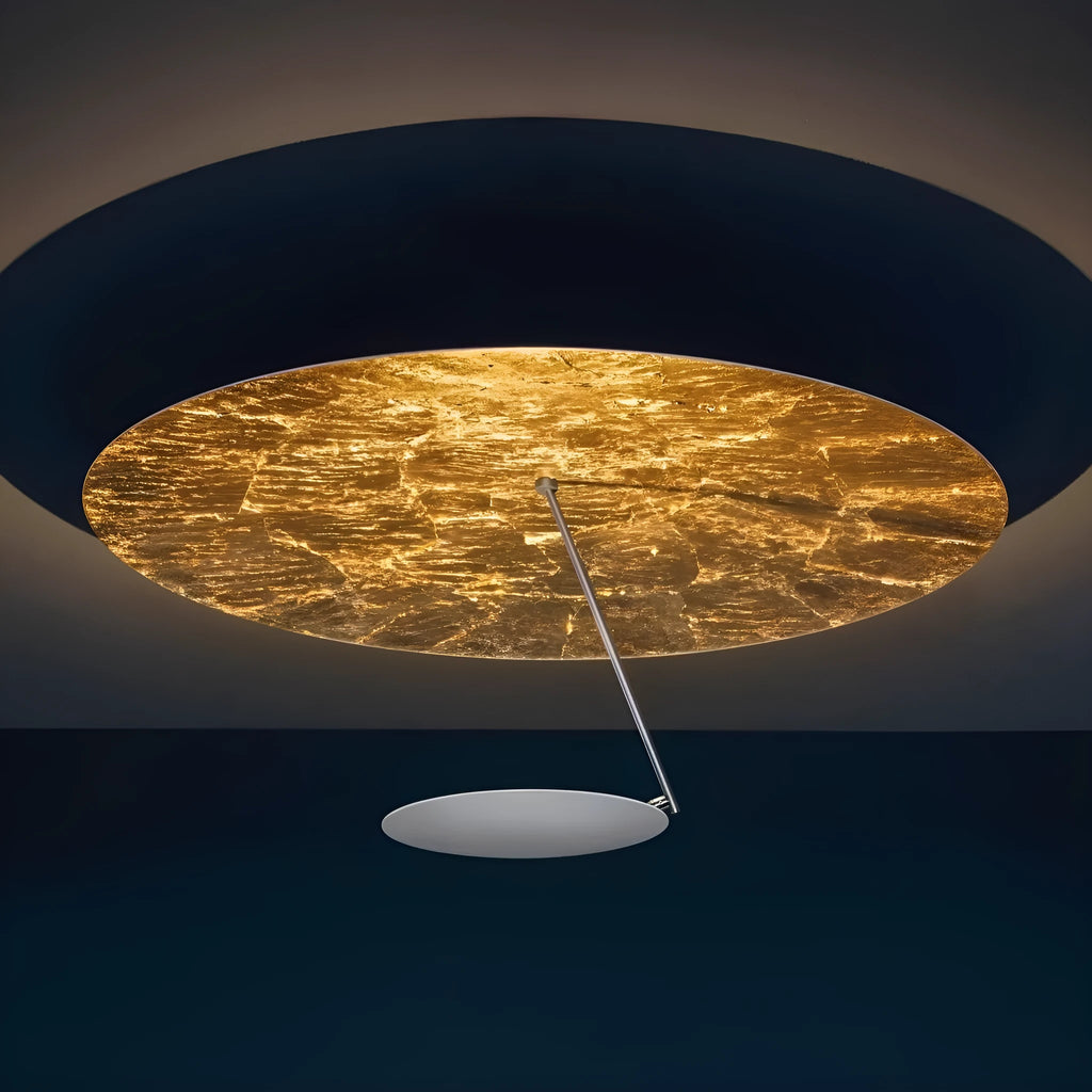 Iron ceiling lamp with 50cm diameter in All White or White Gold finish featuring LED warm light