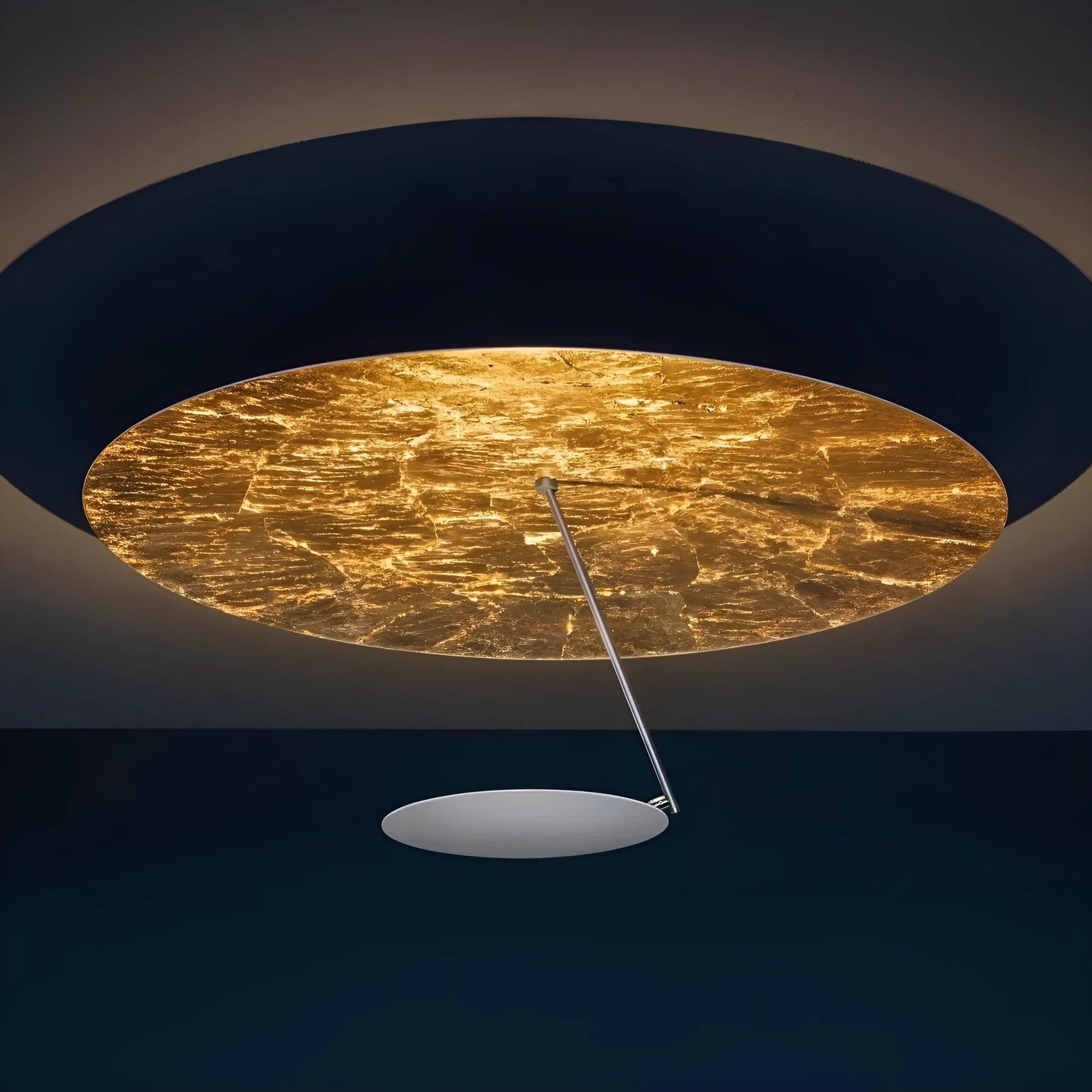 Iron ceiling lamp with 50cm diameter in All White or White Gold finish featuring LED warm light