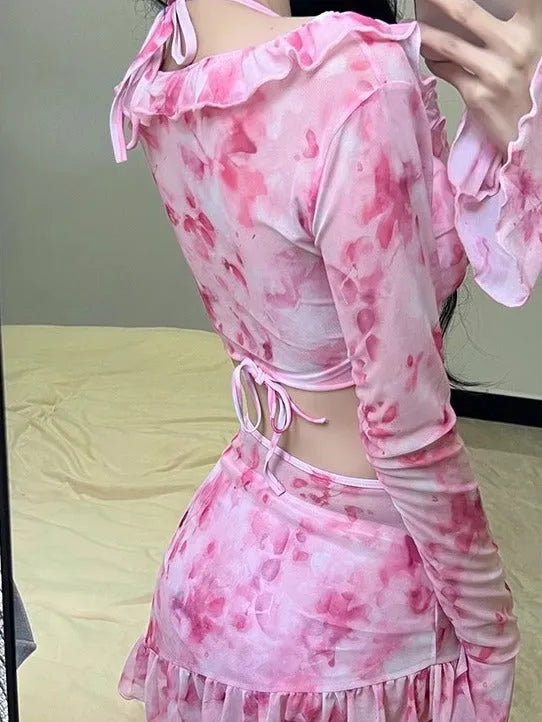 Women's floral cherry blossom pink bikini set for beach and hot spring wear