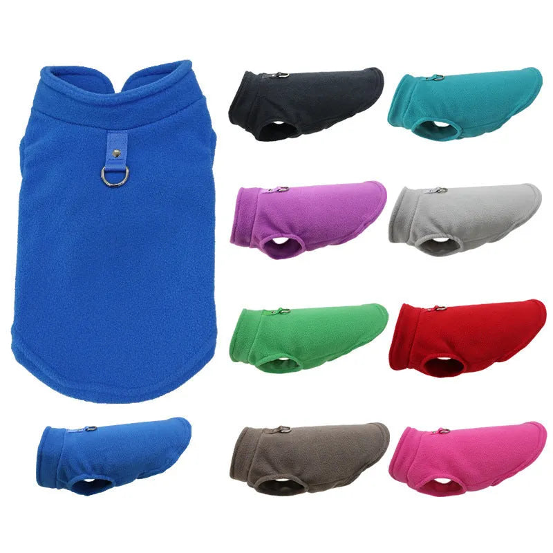Thickened polar fleece dog waistcoat in solid colour, available in nine shades