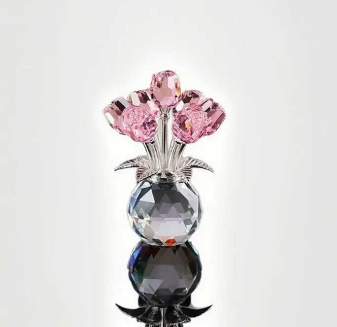 K9 crystal glass artificial rose decoration in geometric shape available in seven different colours