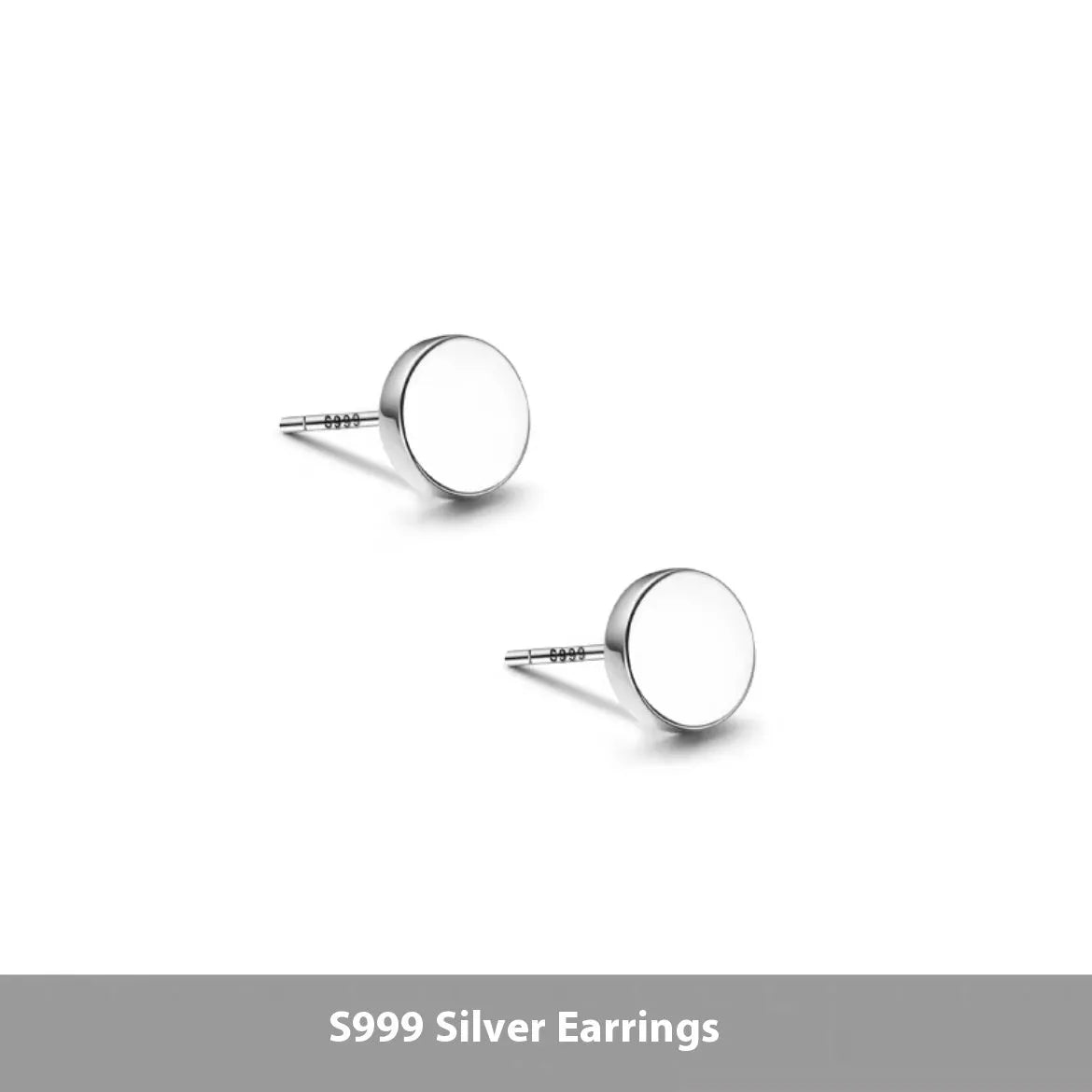 S999 sterling silver flat ear bone studs in geometric round shape, silver and black colour options