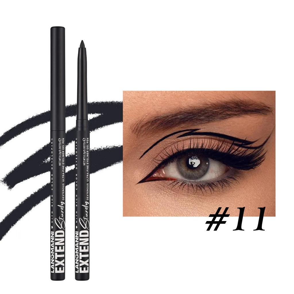 Set of 12 colourful gel glitter eyeliner pencils with matte, glitter, metallic, and pearl finishes