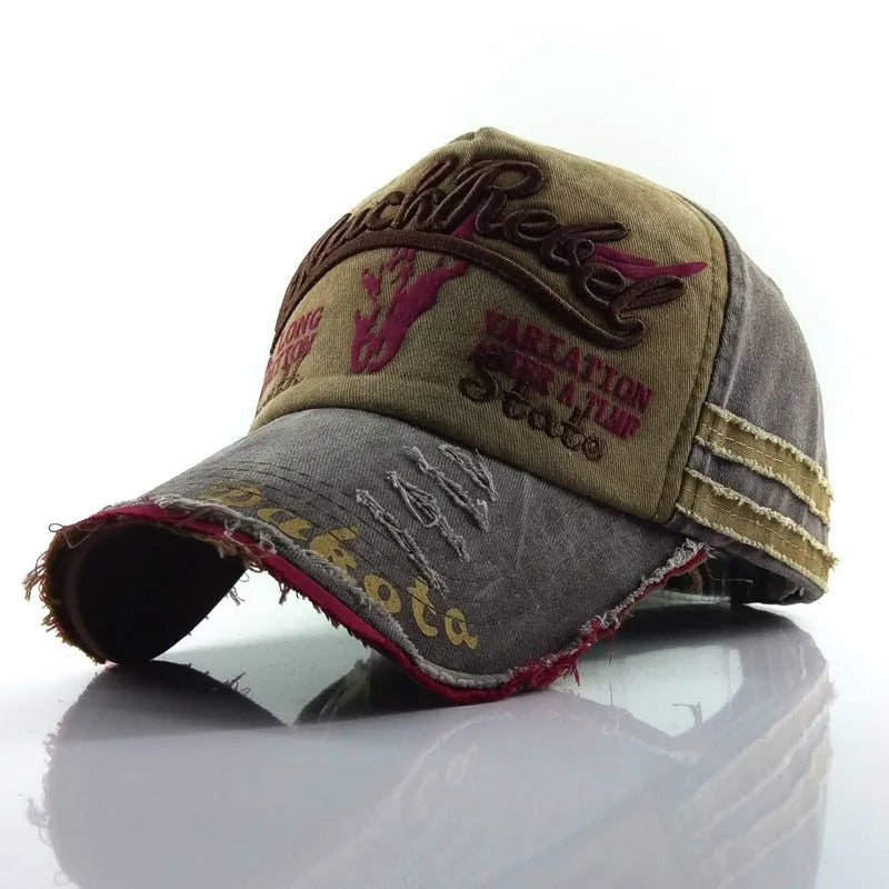 Retro denim baseball cap for men and women, adjustable wide brim, available in black