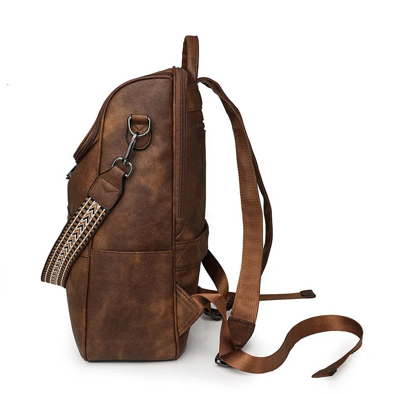 Retro PU college backpack with curved shoulder straps in multiple colour options