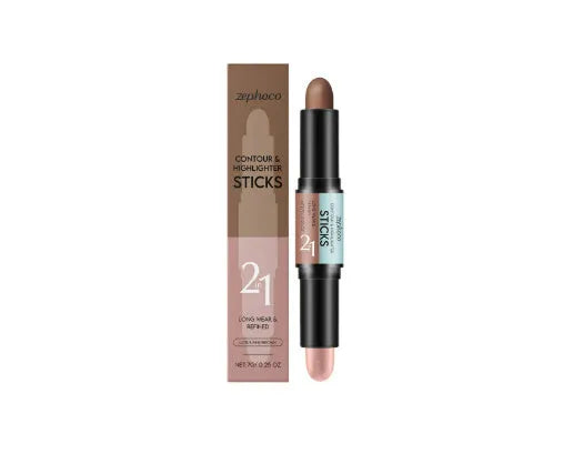 2-in-1 outline highlighter and highlight repair pen for eyebrows, shown in three brown shades.