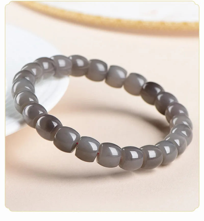 Smokey violet Hetian jade bracelet with rectangular 8x9mm straight cut beads