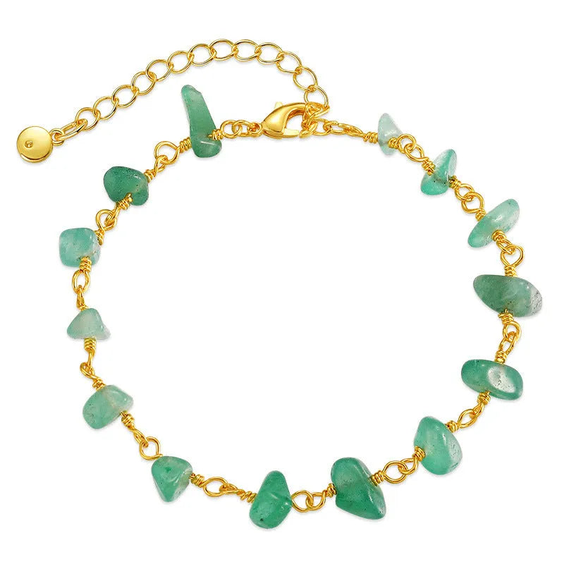 Women's irregular natural turquoise bracelet with geometric crystals in 18K copper, multiple colour options