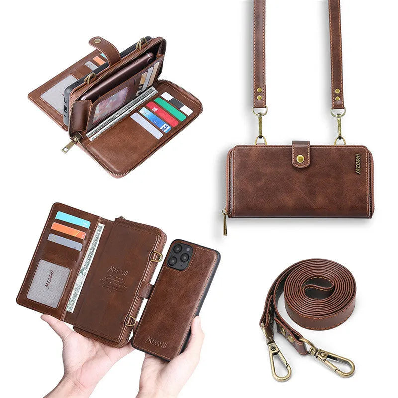 Detachable magnetic wallet phone case in black for Samsung Galaxy and iPhone