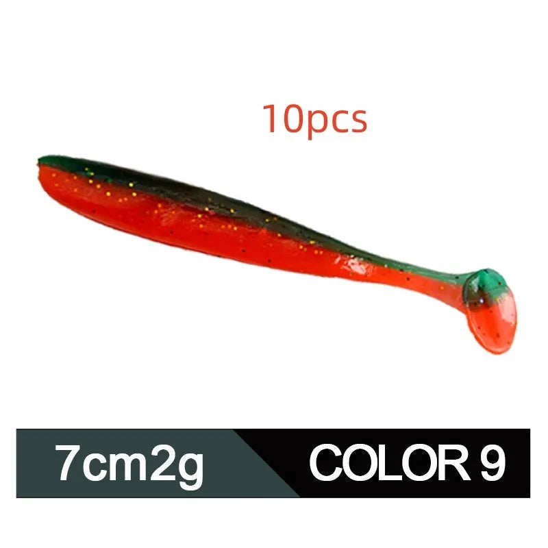 7cm long two-tone T tail soft plastic fishing lure in various colours for Mandarin fish and Topmouth Culter.