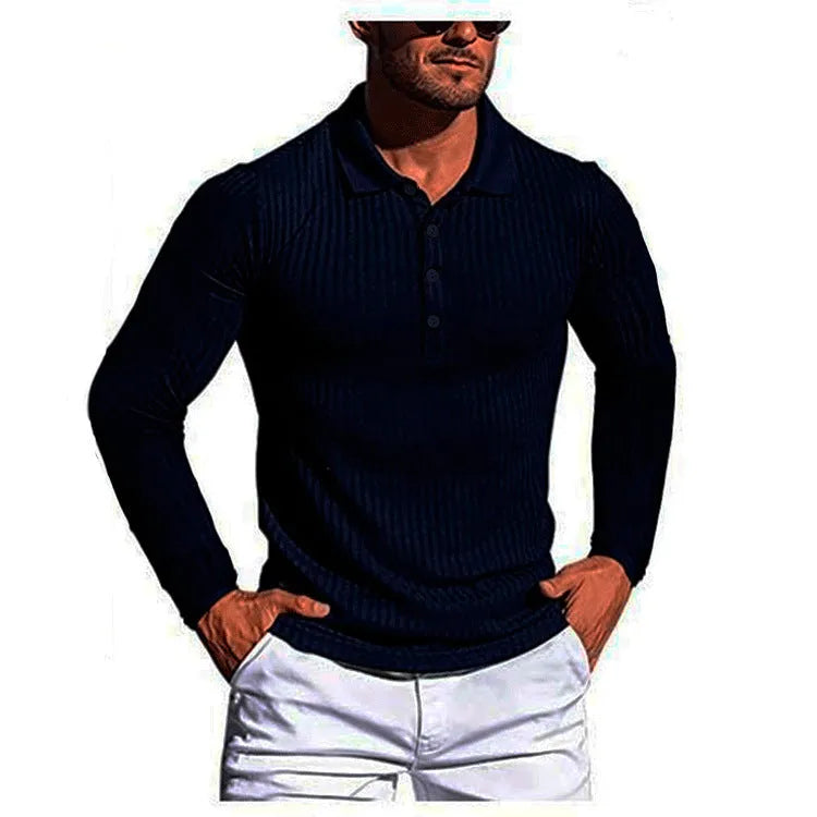 Men's loose-fit striped knit shirt in high elastic fabric with short sleeves and slim bottoming style