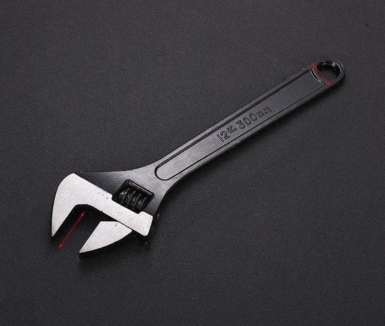 High carbon steel adjustable open-end wrench with black oxidation finish and ergonomic handle