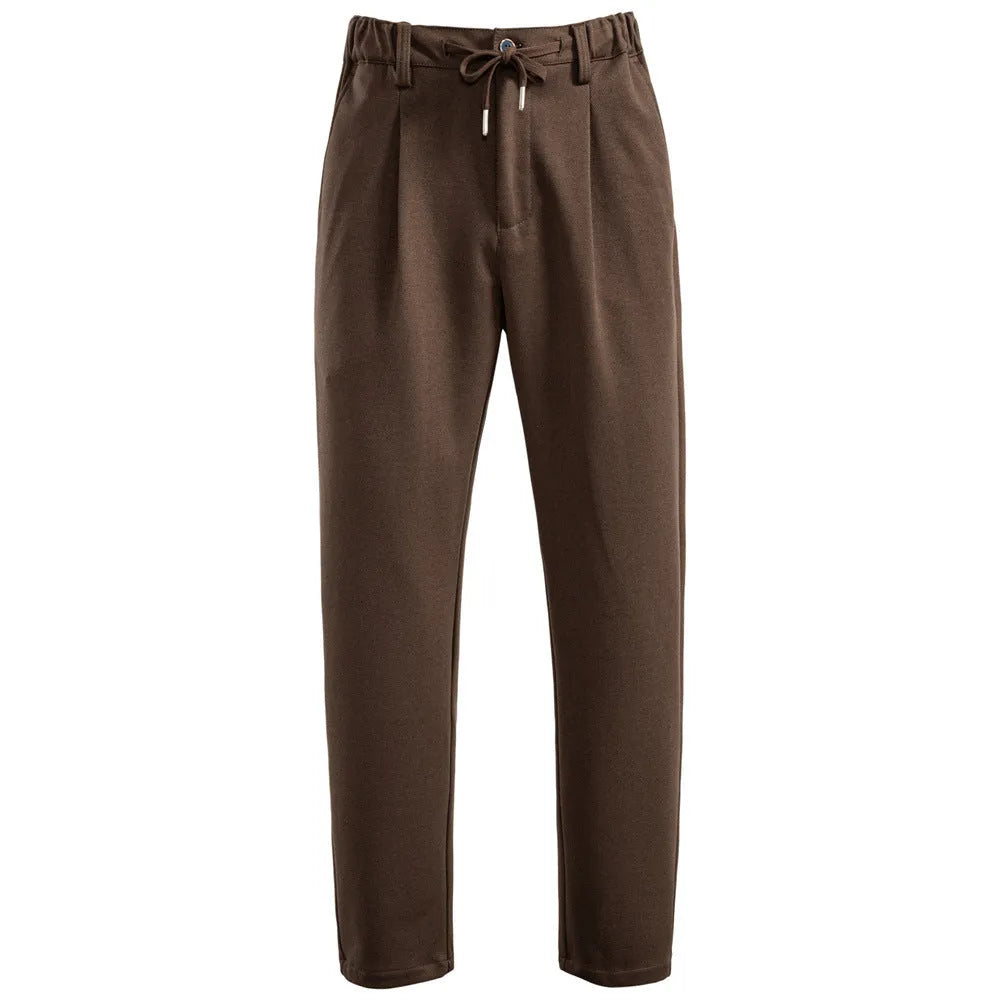 New casual men's pants versatile thickened straight leg trousers in solid black gray brown colour with mid-rise waist