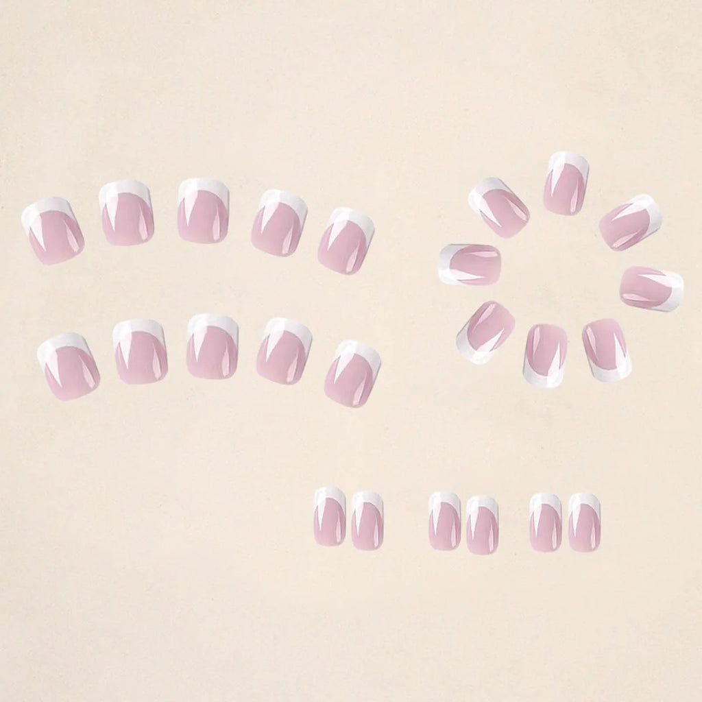 White plaid pattern fake nails coffin shape 24 pieces for nail extensions