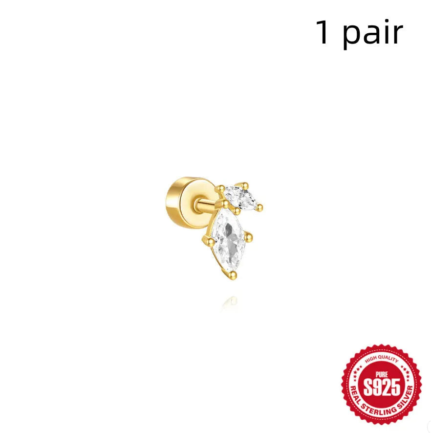 S925 sterling silver flat column thread ear bone studs in twelve gold electroplated colour variations