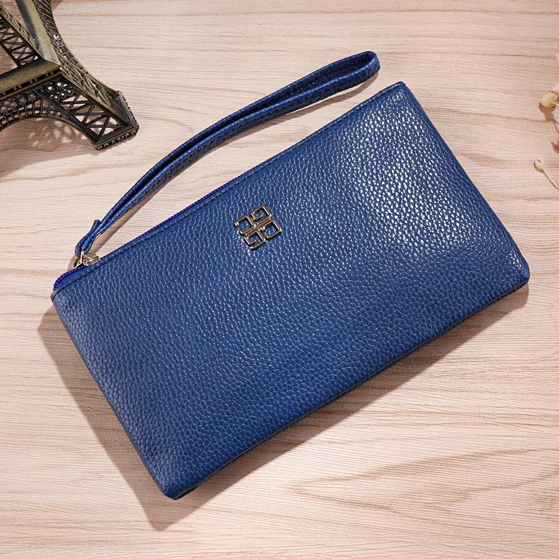 Long 55cm phone wallet handbag in PU leather with zipper closure and sewing line detail