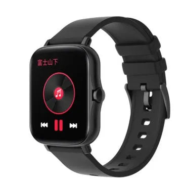 Black smart watch with 1.7-inch colour touchscreen on an adjustable strap.
