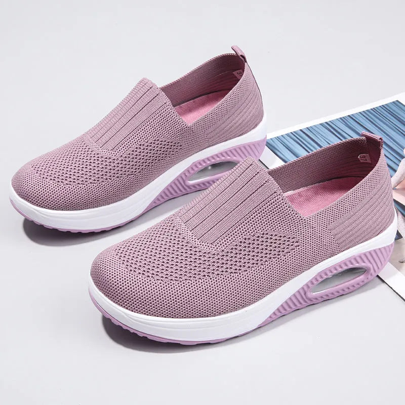 Women's mesh running shoes with air cushion in beige, black, blue, grey, pink, and red colours