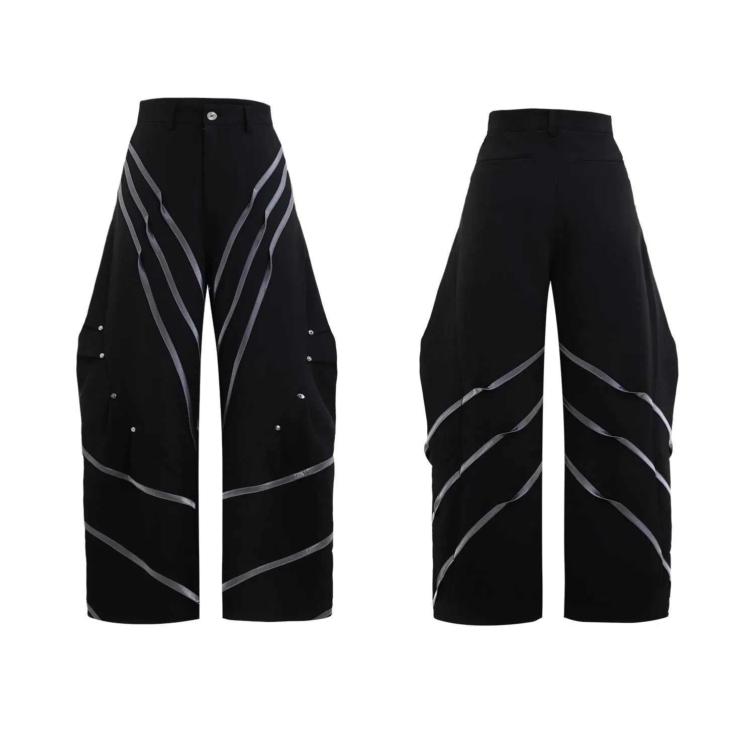 Men's pleated trousers with metal rivet stripes and three-dimensional cutting