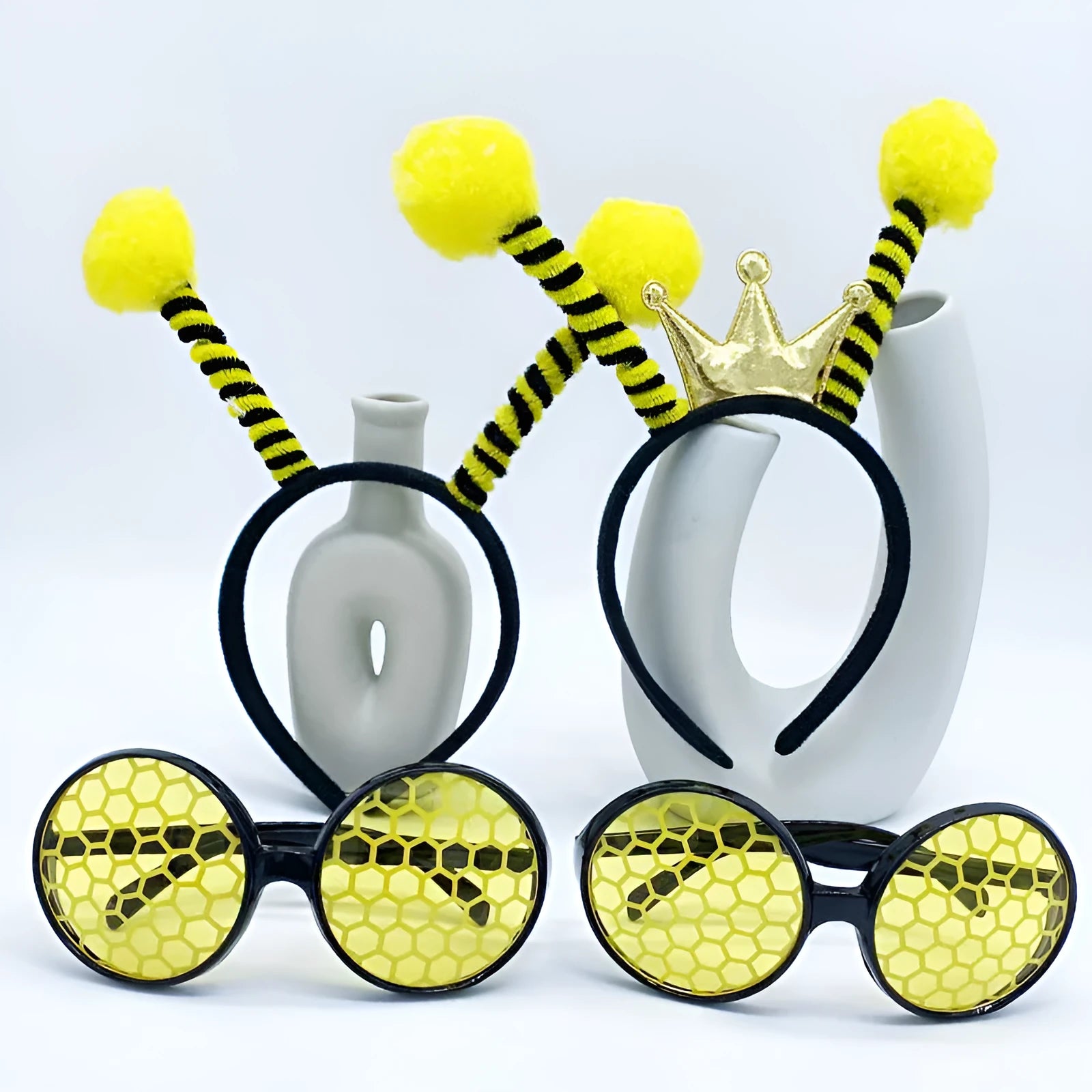 Yellow bees party costume headband and glasses set with insect themes