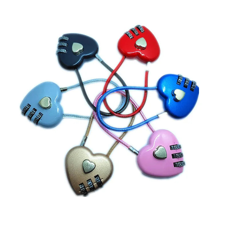 Heart-shaped combination lock with steel cable in multiple colour and length options.