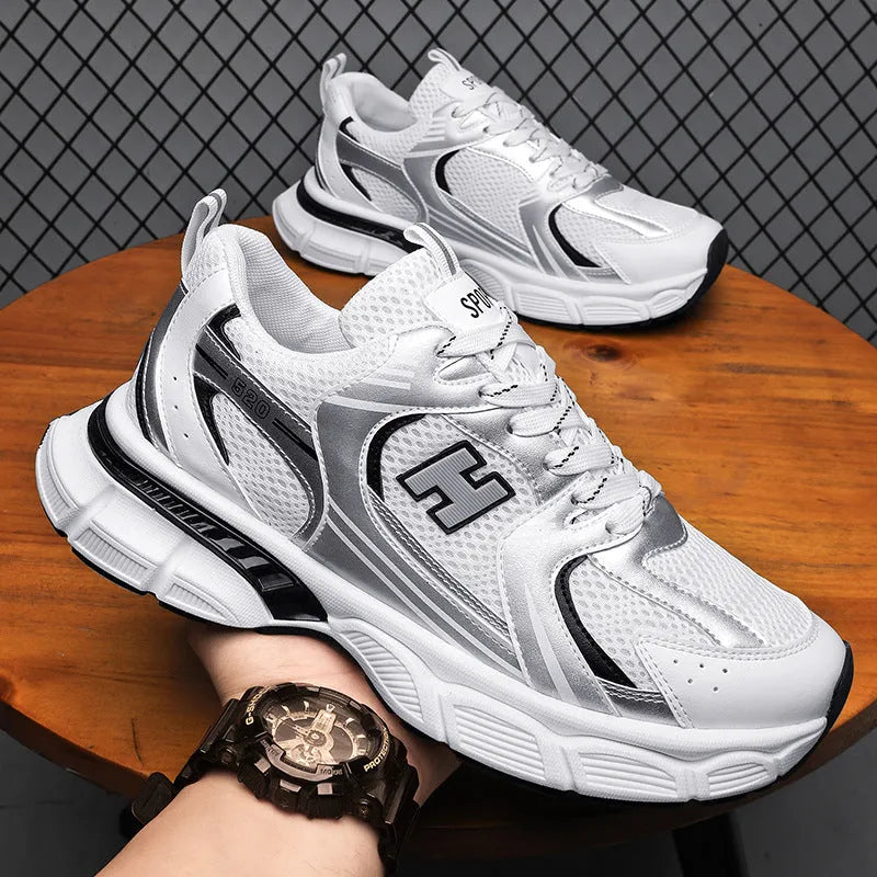 Men's mesh casual running shoes with injection moulded plastic sole in solid colours