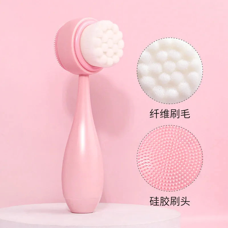 Facial brush set with coral fleece hair band, nylon brush, and face wash mitts in assorted colours