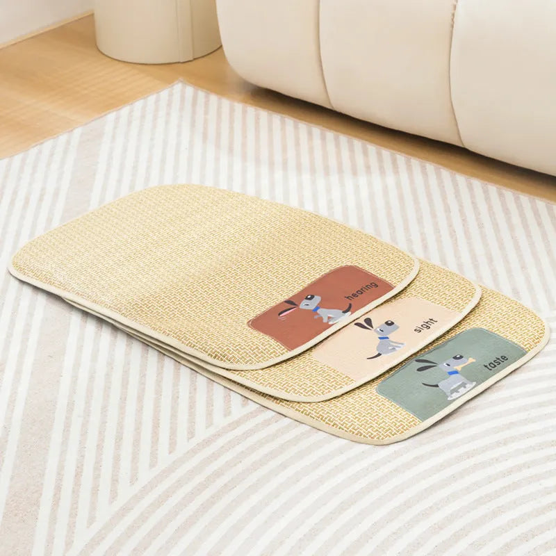 Summer cat dog universal cold mat woven fabric beige cooling pet bed