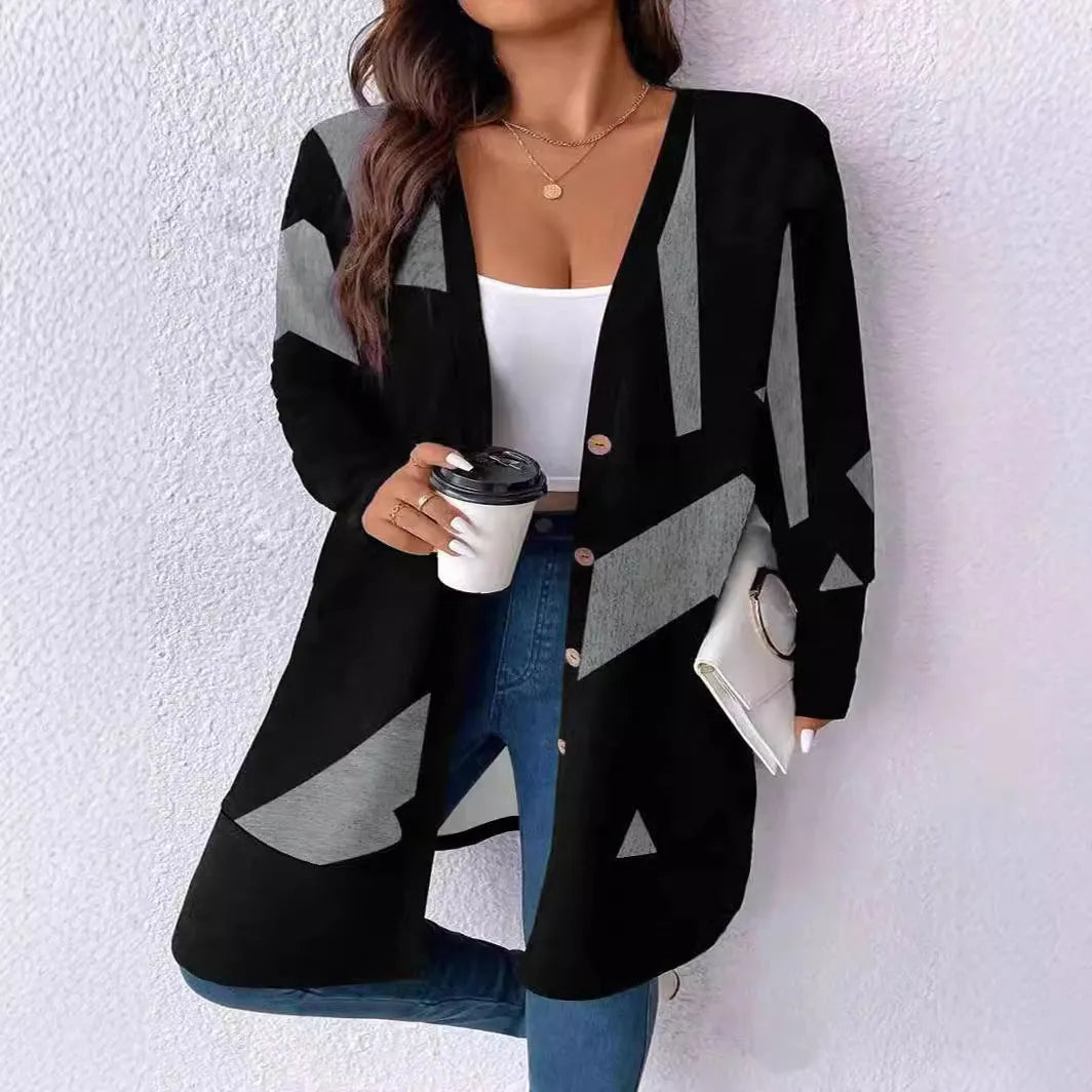 Black loose fit plus size knitwear cardigan with button fastening and regular sleeves