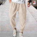 Men's loose cotton ankle pants with elasticated bands in light green colour