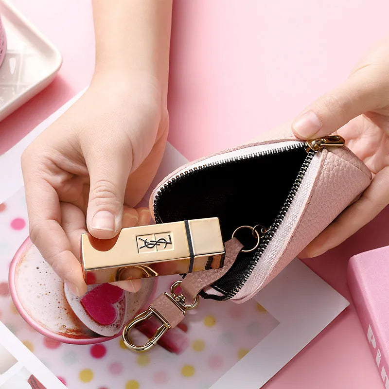 Men's simple PU leather zipper key case in black, gray, or pink colours with waterproof storage