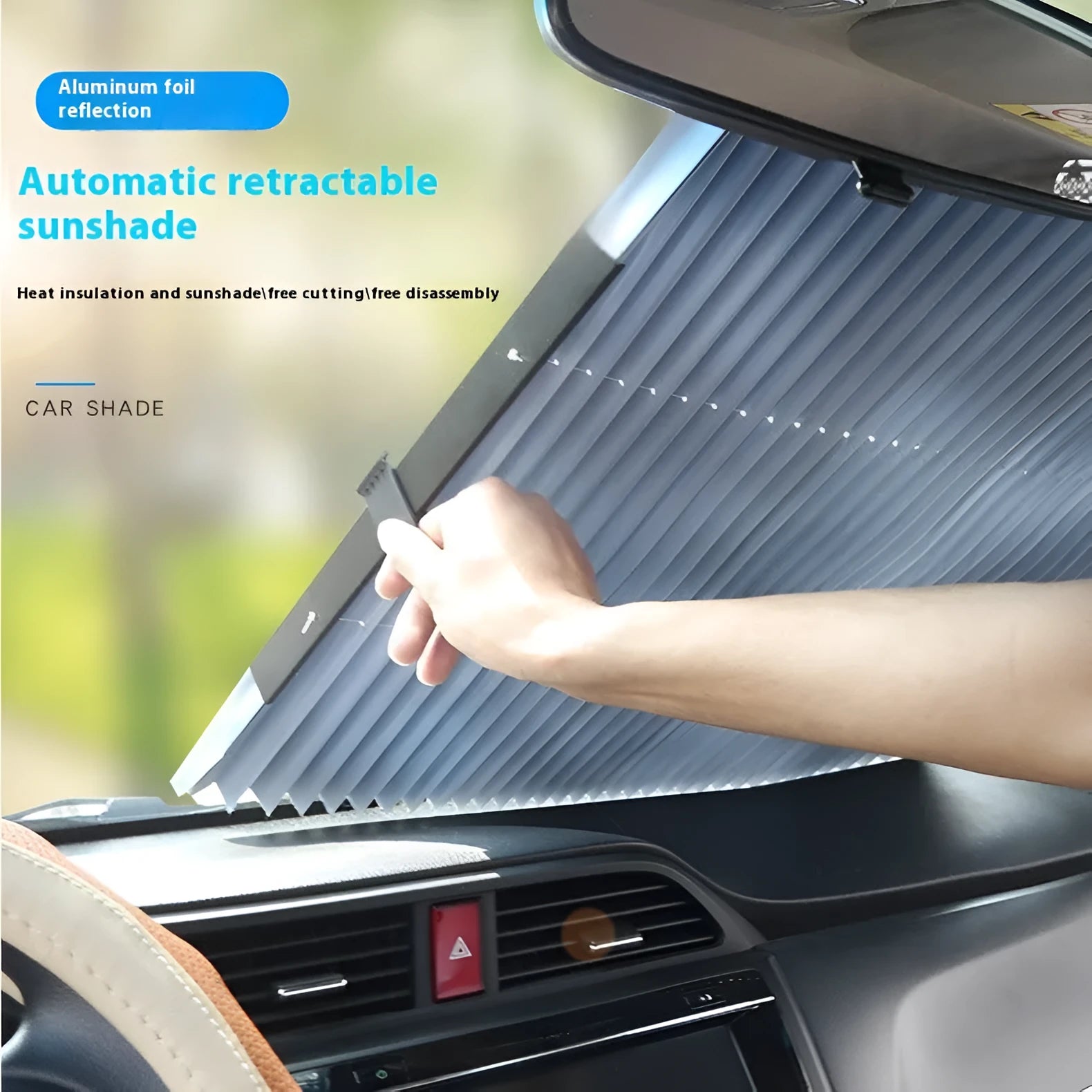 Automatic retractable reflective aluminum film car windscreen sunshade with suction cups in multiple sizes