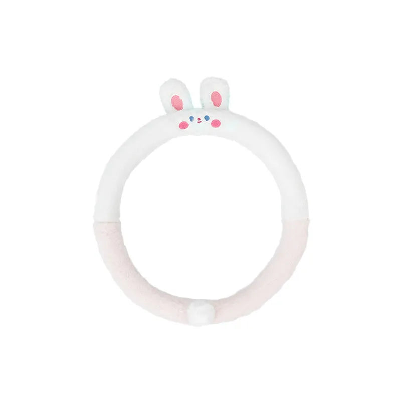 38cm plush steering wheel cover with cartoon embroidery designs including bear, bunny, cat and panda options