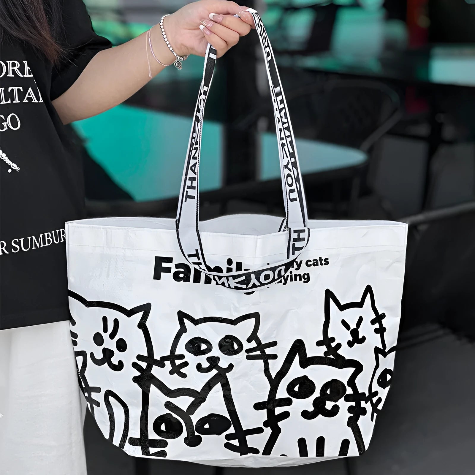 Waterproof woven handbag with snakeskin texture pattern and colour printing design