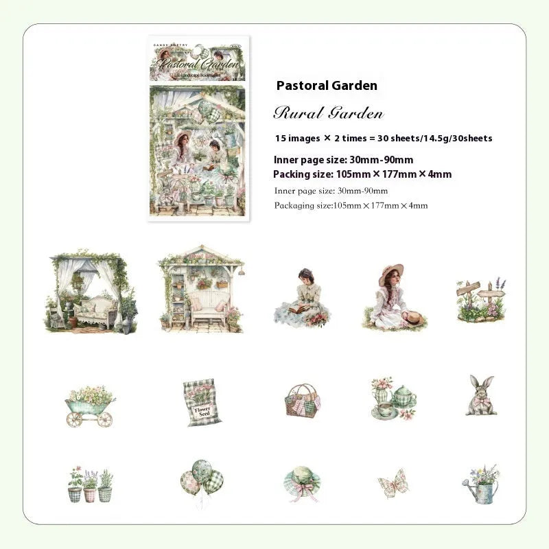 Retro Life Landscape series stickers in PET material with printed vintage designs for journal decoration