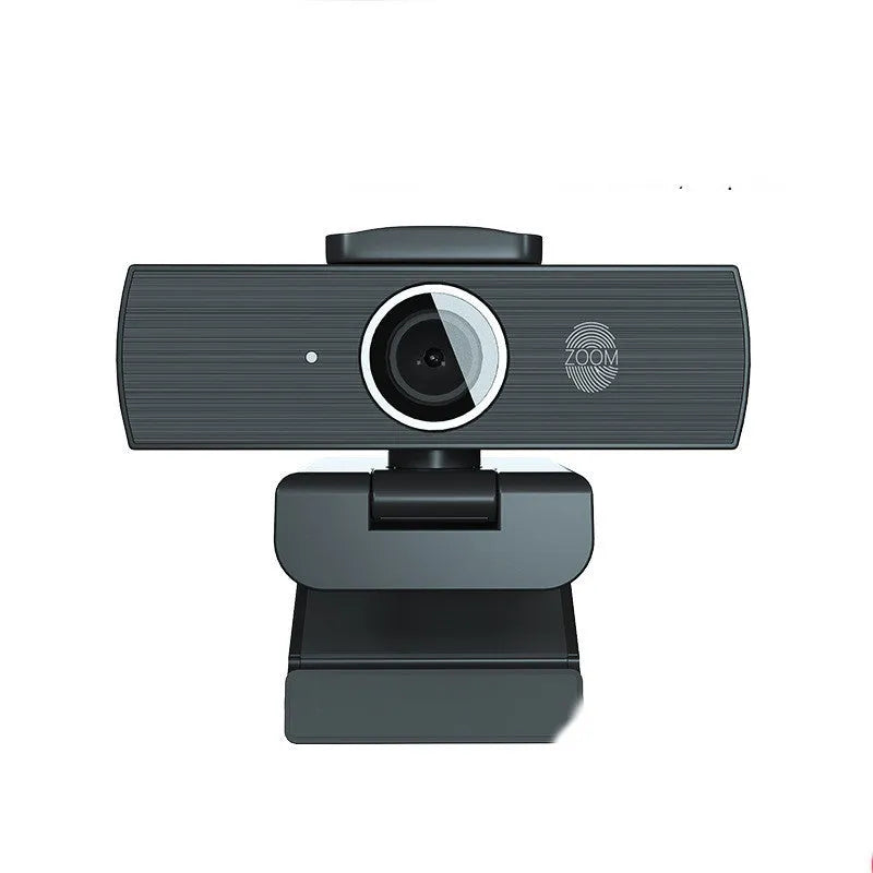 Black USB computer camera with magnetic privacy cover for video conferencing at 8MP resolution and 60FPS
