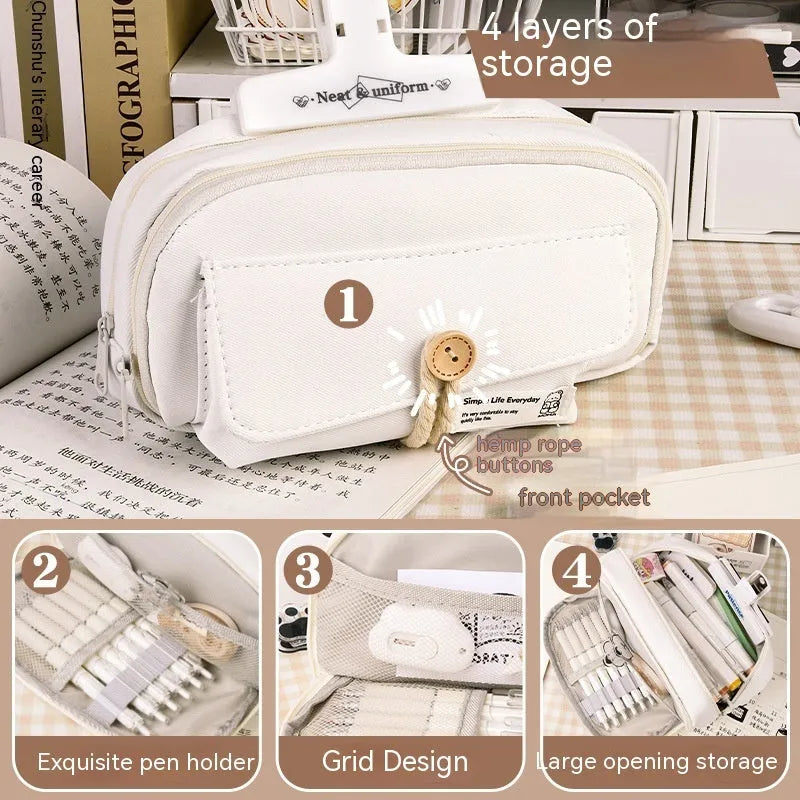 Canvas pencil case for girls in multiple colours with storage for school supplies