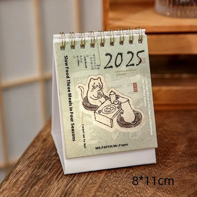 Mini 2025 desk calendar showing Coffee Time design with simple modern style