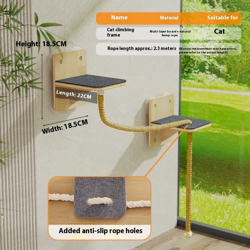 Space capsule cat scratching post mounted on wall with sisal scratching surface