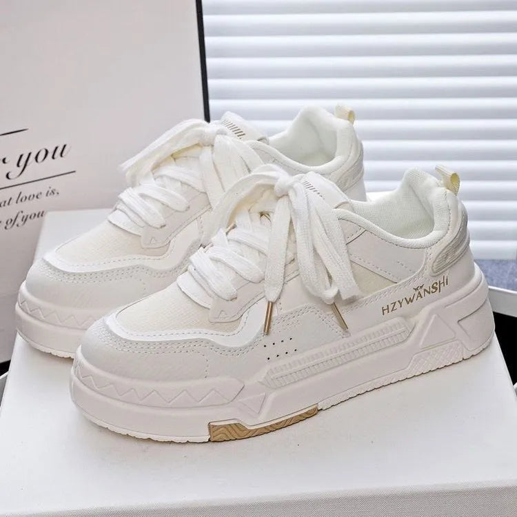 Children's beige platform shoes with thick rubber soles and cross-shoulder strap design