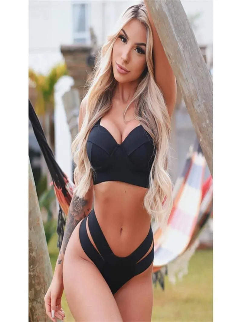 Women's contrast colour bikini with steel bracket push-up board in multiple colour options