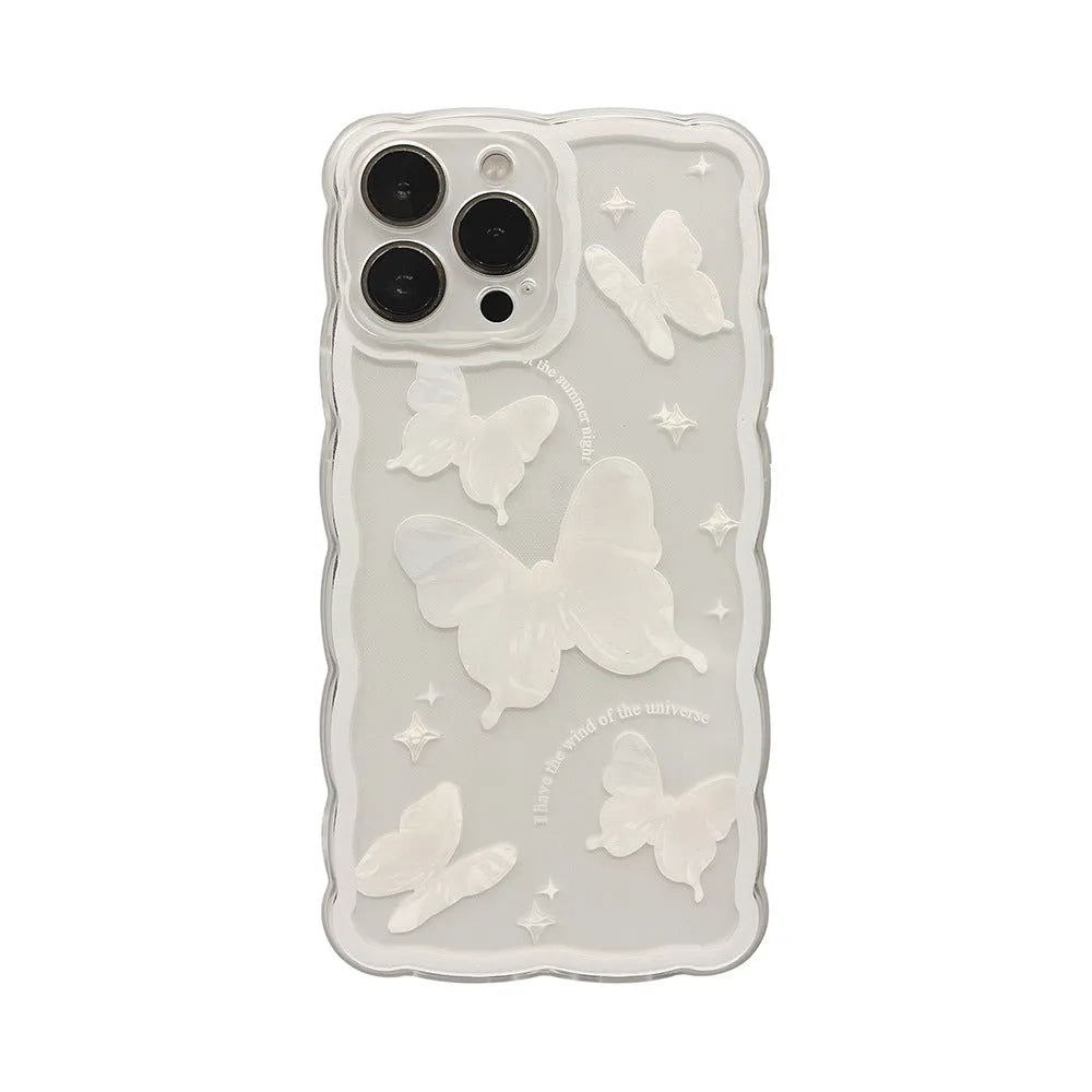 Transparent TPU phone case with painted white crystal butterfly for IPhone