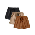 Set of three men's solid colour casual shorts with drawstring waists in black, khaki and light brown