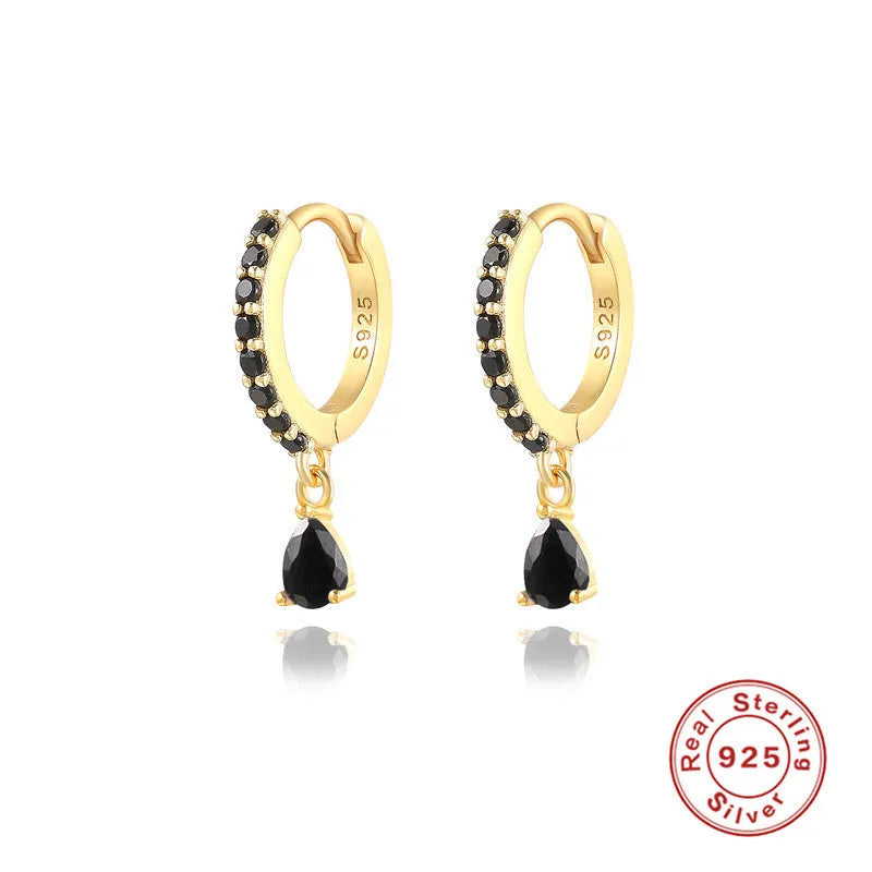 S925 sterling silver water drop earrings with geometric shape and decorative elements