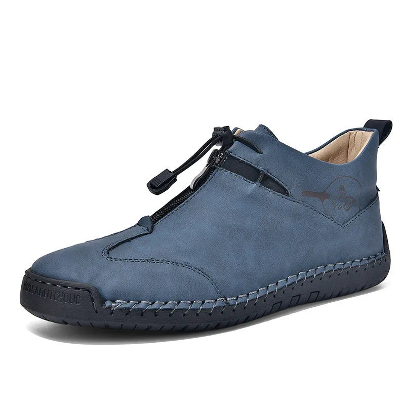 Men's black casual leather derby shoes with rubber sole and rounded toe.