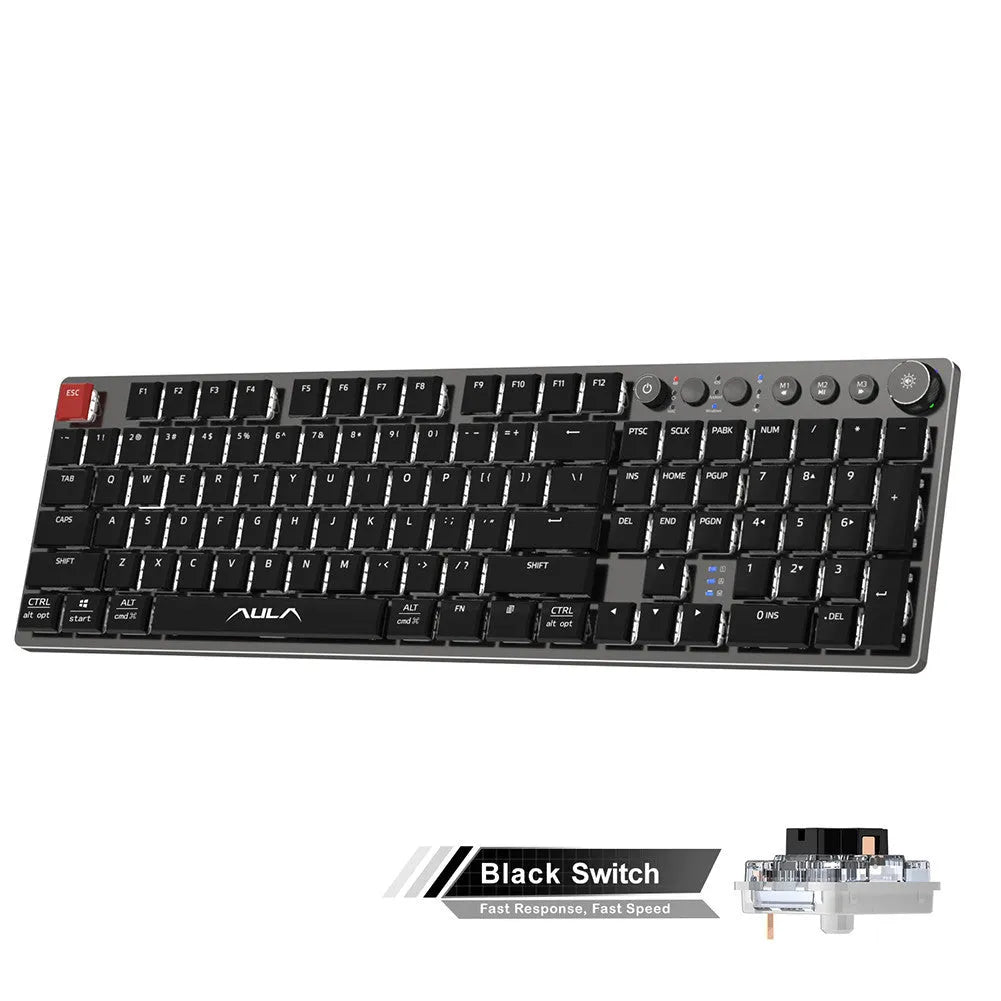 Wireless mechanical keyboard 104 keys thin with short shaft and 20 light effects on desk