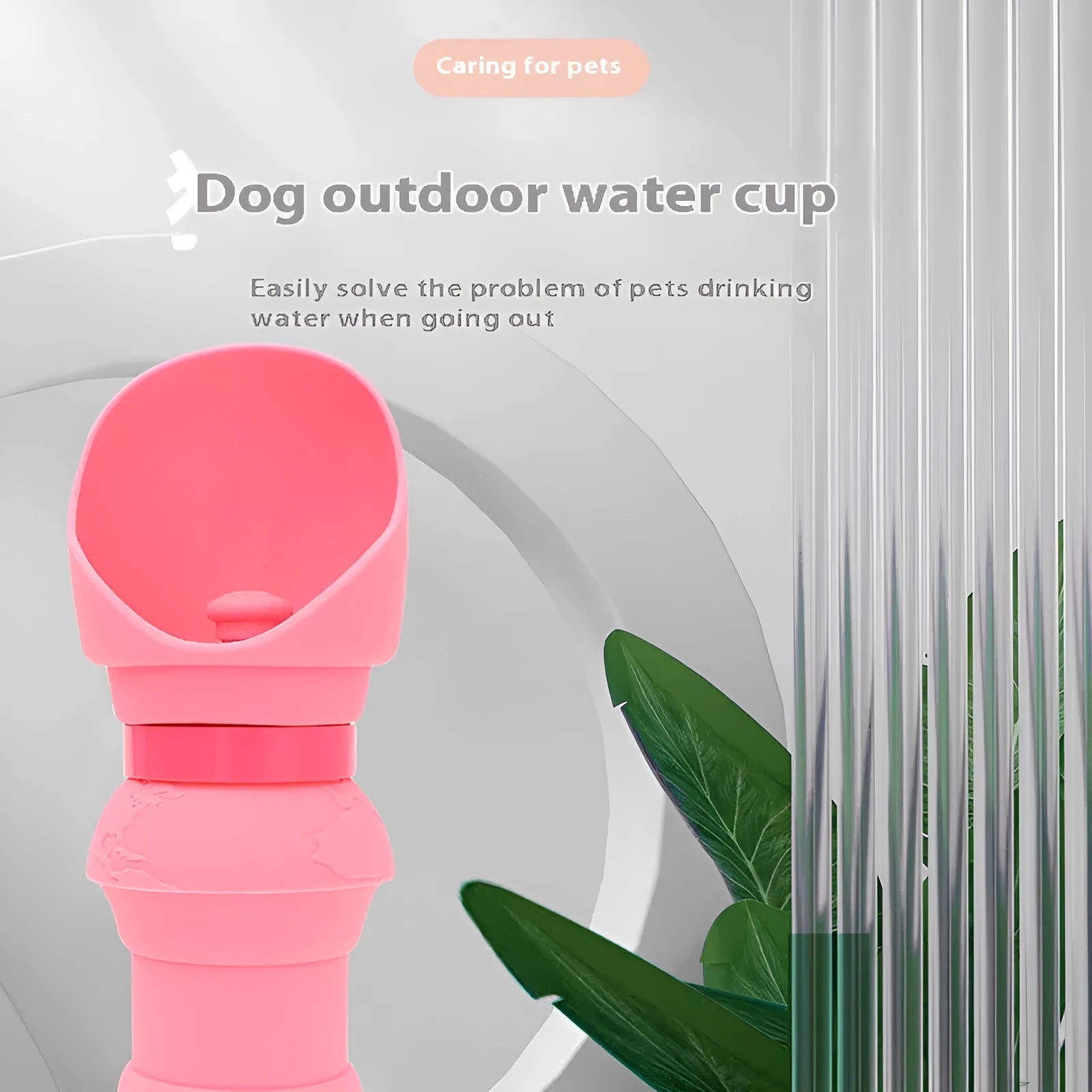 Collapsed and expanded views of a silicone folding water cup for pets in a choice of colours.