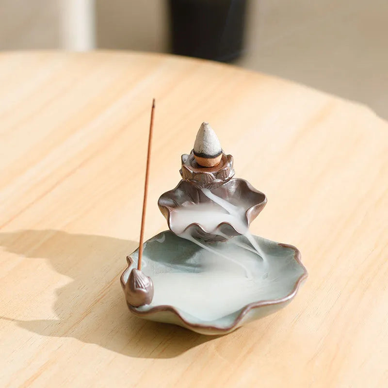 Ceramic reverse flow incense burner with purple clay crafts and new Chinese style design