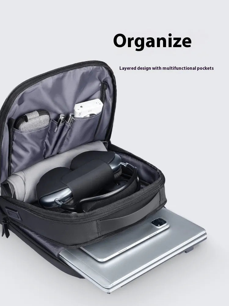 Graphite Gray USB business backpack with Oxford cloth exterior and charging port
